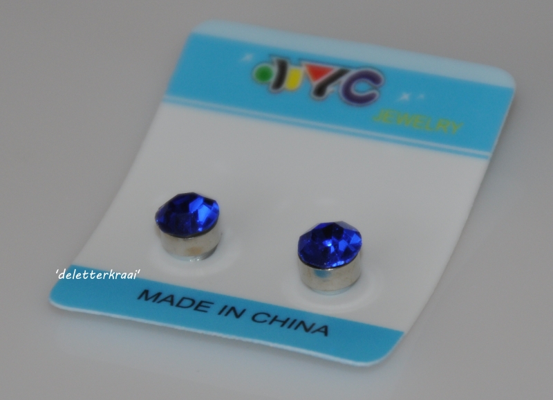 5 mm strass magnetische oorbellen kleur kobaltblauw / koningsblauw