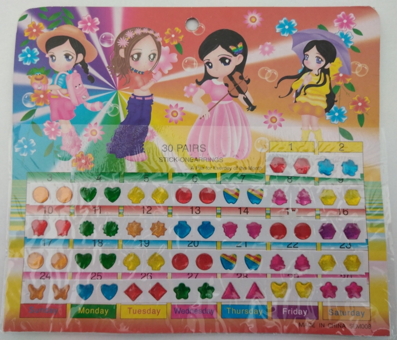 Plakoorbellen -30 paar crystal stickers- 4 meisjes met muziek