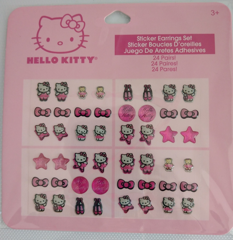 Plakoorbellen Hello Kitty -24 paar crystal stickers
