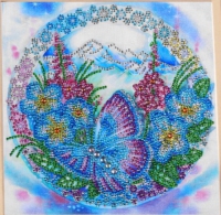 Diamond painting *ROND LANDSCHAP met vlinders* met extra speciale steentjes -30x30cm- partieel