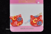 Magnetische oorbellen - hello kitty hoofdje - ABC rood met kleuren letters